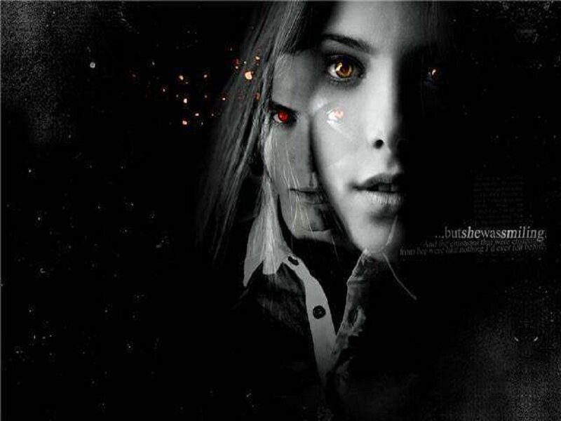 Woman with Glowing Eyes — Black, Dark, Night, Digital Art, Glowing Eyes