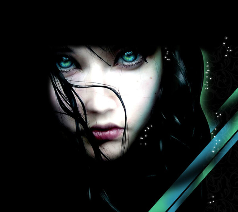 Woman with Glowing Eyes — Black, Dramatic, Night, Digital Art, Glowing Eyes