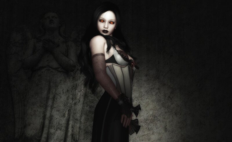 Woman with Glowing Eyes — Black, Dramatic, Night