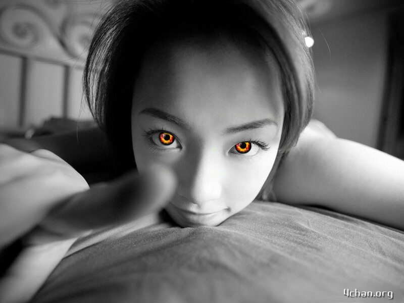 Woman with Glowing Eyes — Black, Dramatic, Photograph