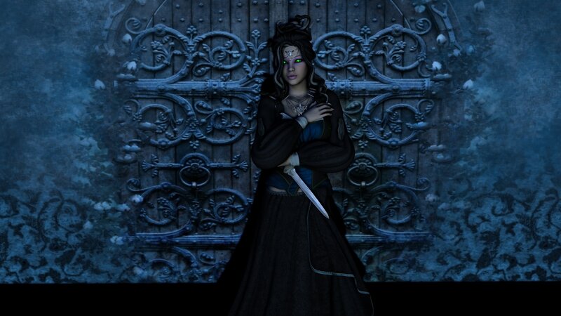 Woman with Glowing Eyes — Blue, Dramatic, Night, 3d Render