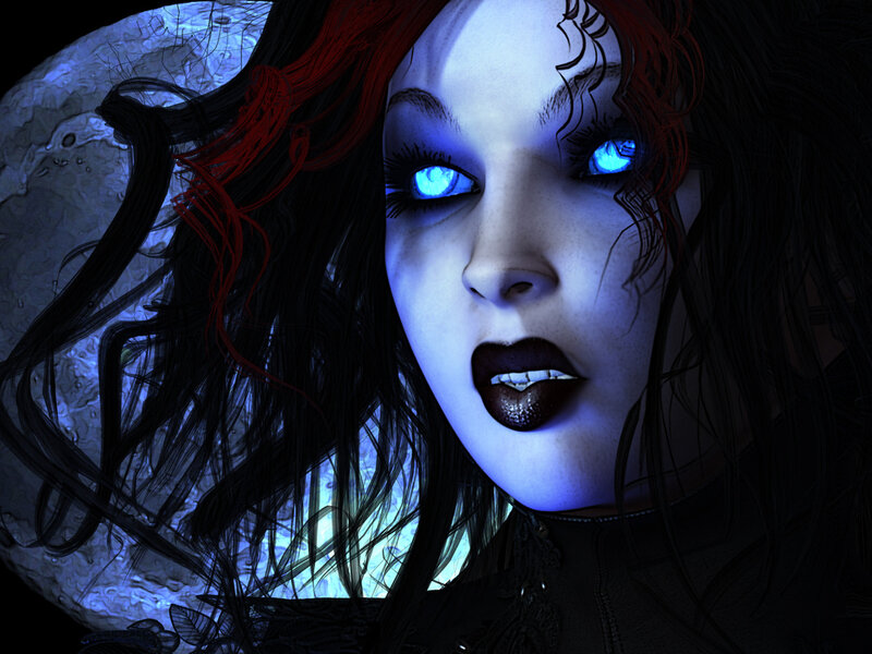 Woman with Glowing Eyes — Blue, Dramatic, Night, Digital Art