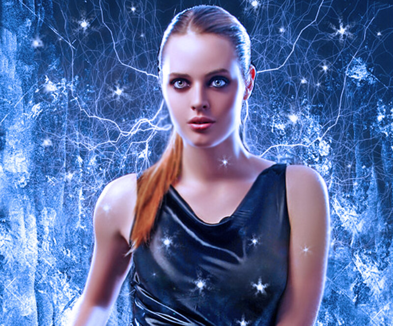 Woman with Glowing Eyes — Blue, Dramatic