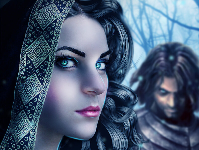 Woman with Glowing Eyes — Blue, Dramatic, Winter