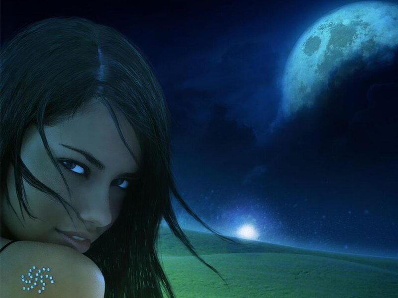 Woman with Glowing Eyes — Blue, Mysterious