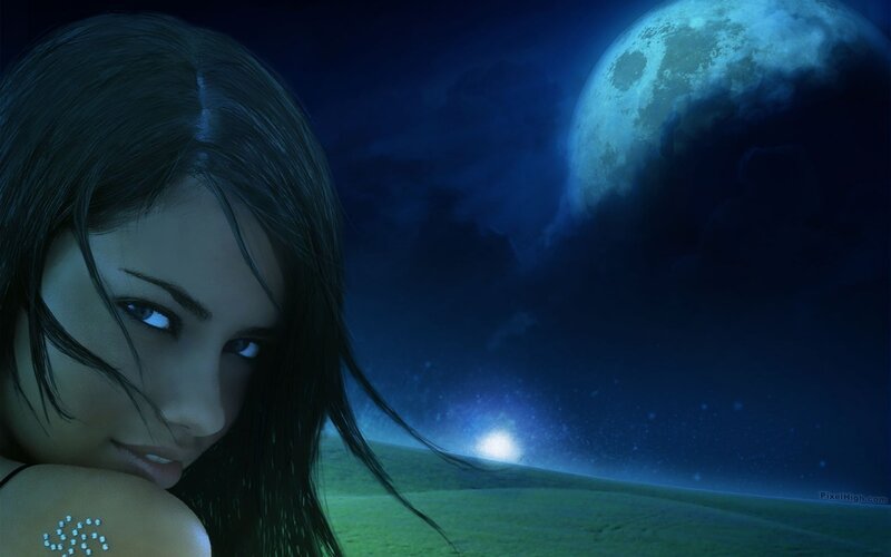 Woman with Glowing Eyes — Blue