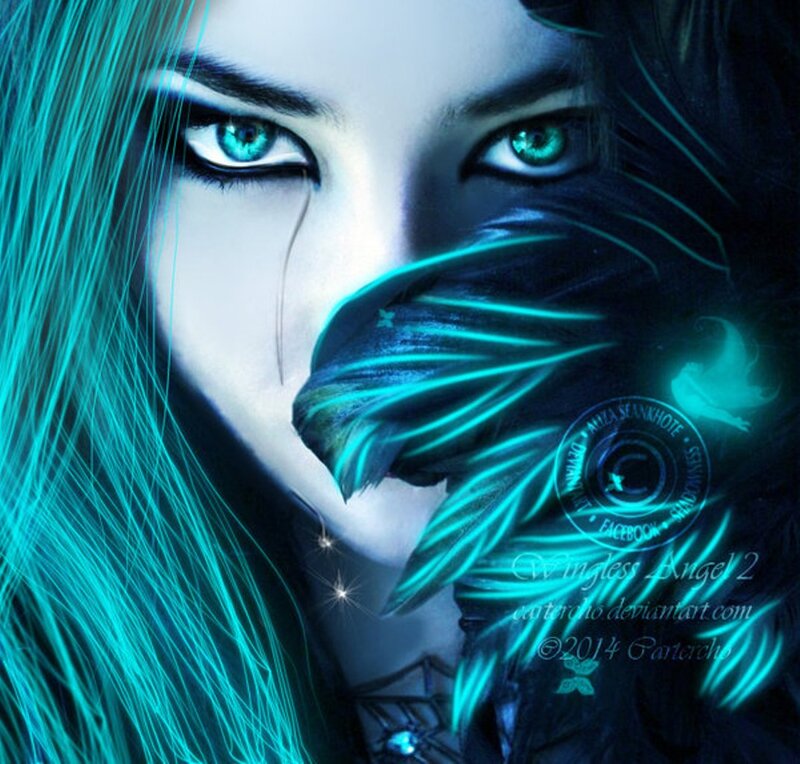 Woman with Glowing Eyes — Cyan