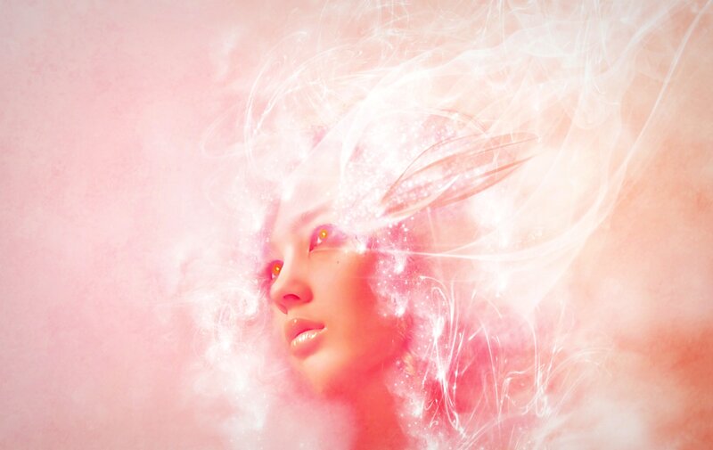 Woman with Glowing Eyes — Pink