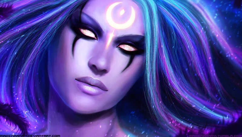 Woman with Glowing Eyes — Purple, Dramatic, Night, Digital Art, Glowing Eyes