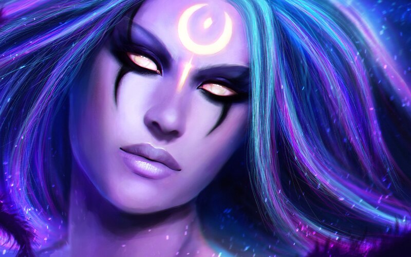 Woman with Glowing Eyes — Purple, Dramatic, Night