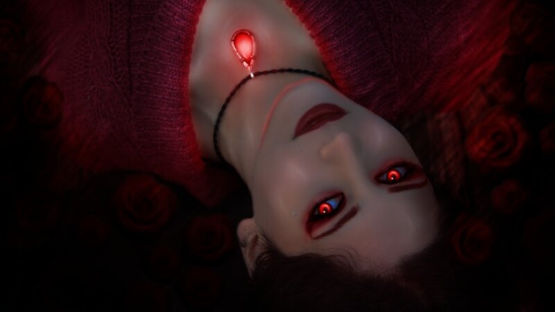 Woman with Glowing Eyes — Red, Dark