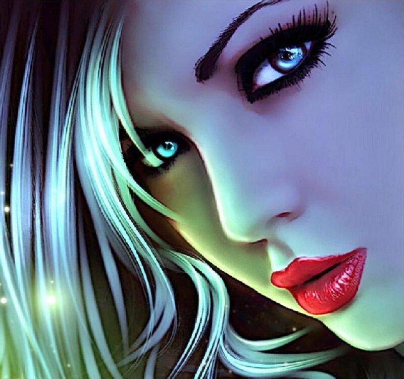 Woman with Glowing Eyes — White, Dramatic