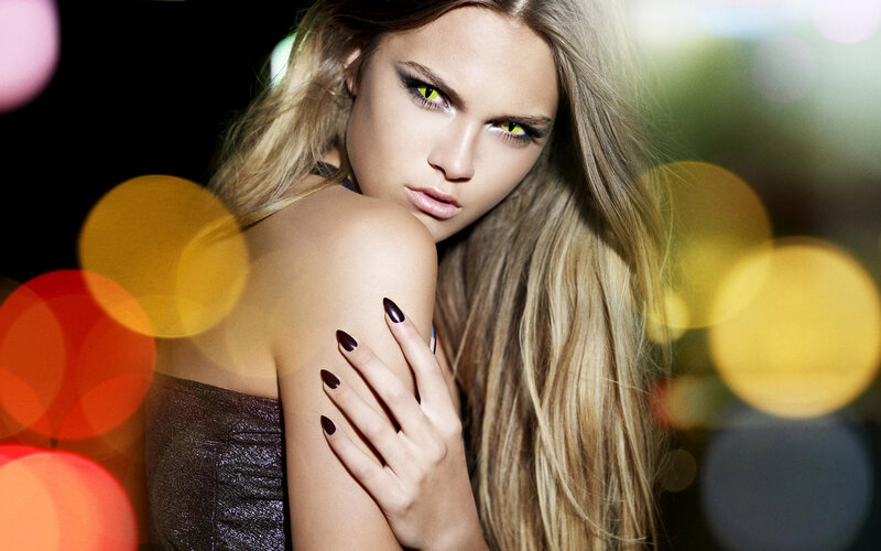 Woman with Glowing Eyes — Yellow, Dramatic, Night