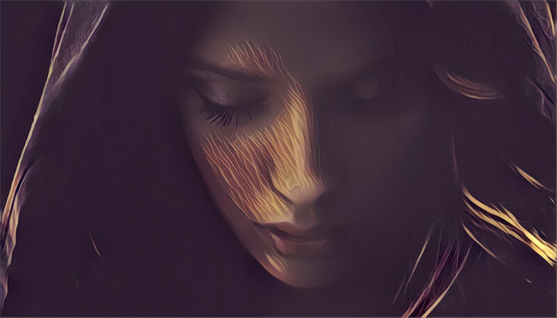 Woman with Glowing Face — Purple, Dramatic