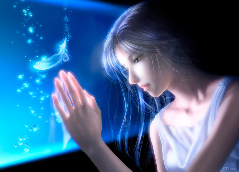 Woman with Glowing Feather — Blue