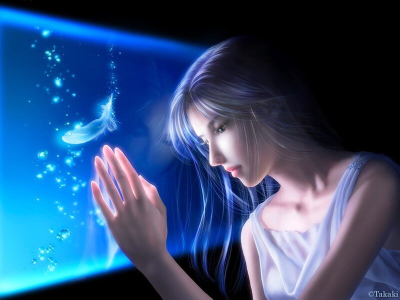 woman with glowing feather