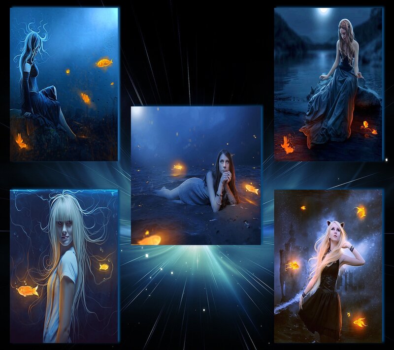 Woman with Glowing Fish — Blue