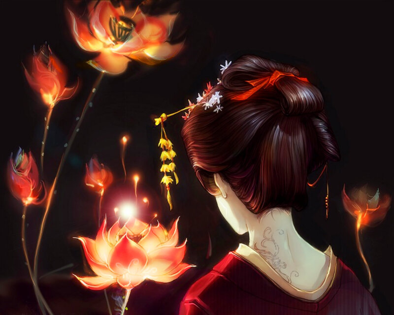 Woman with Glowing Flowers — Black