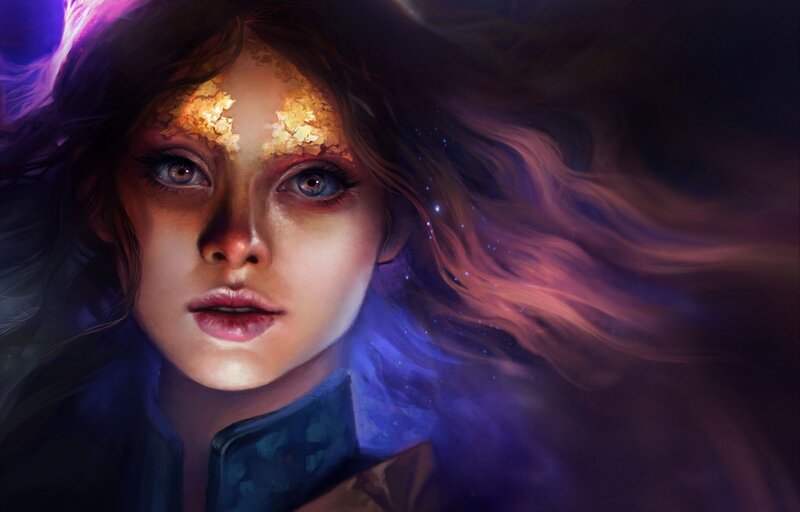 Woman with Glowing Forehead — Purple