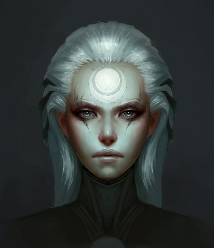 woman with glowing forehead symbol