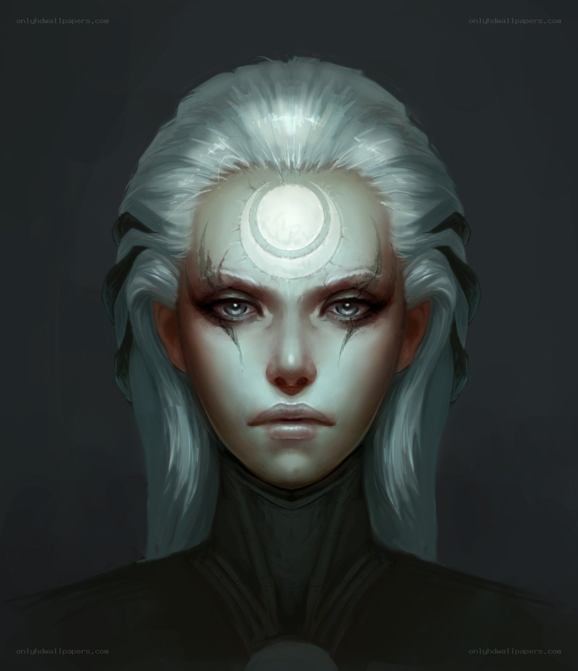woman with glowing forehead symbol