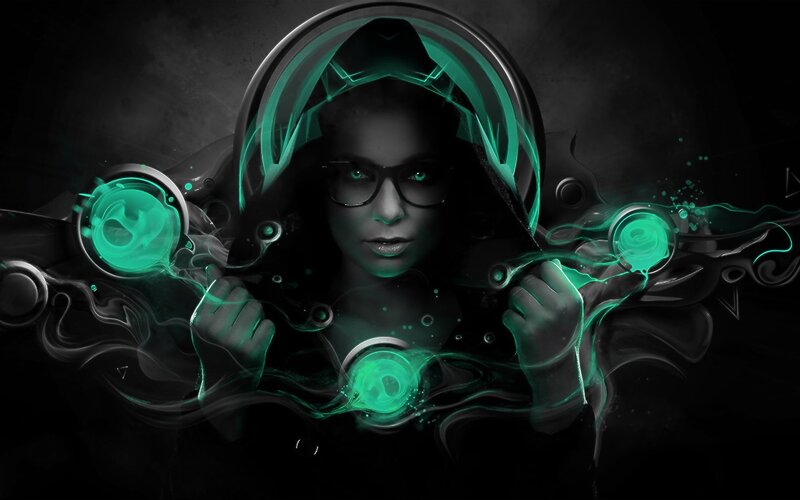 Woman with Glowing Green Energy — Black