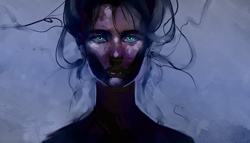 woman with glowing green eyes