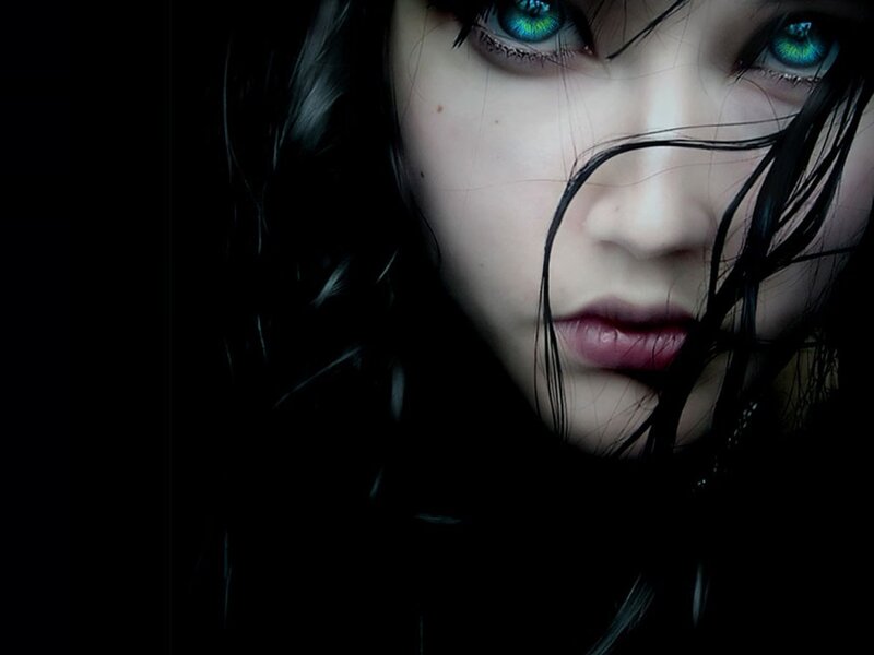woman with glowing green eyes