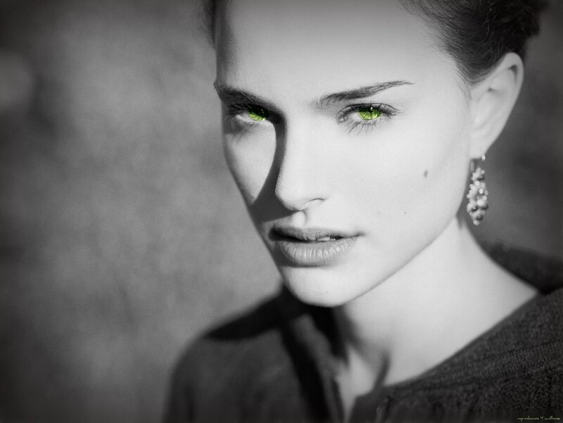 woman with glowing green eyes