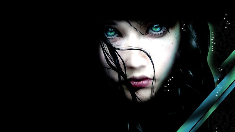 woman with glowing green eyes