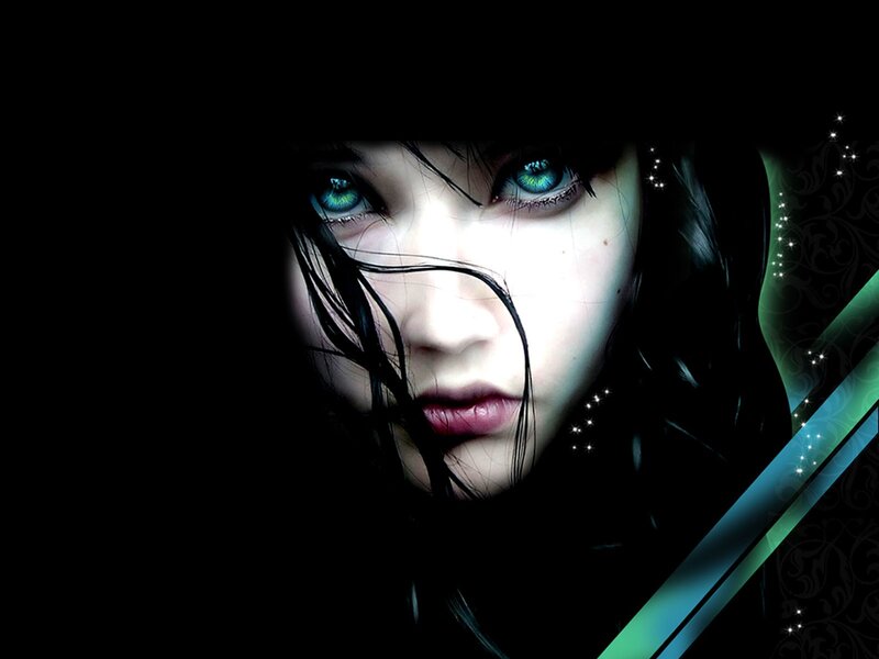woman with glowing green eyes