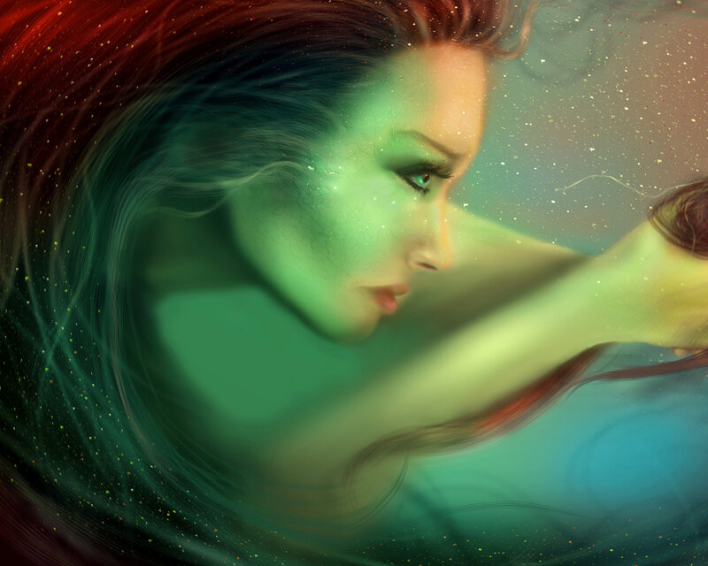 Woman with Glowing Green Face — Ethereal