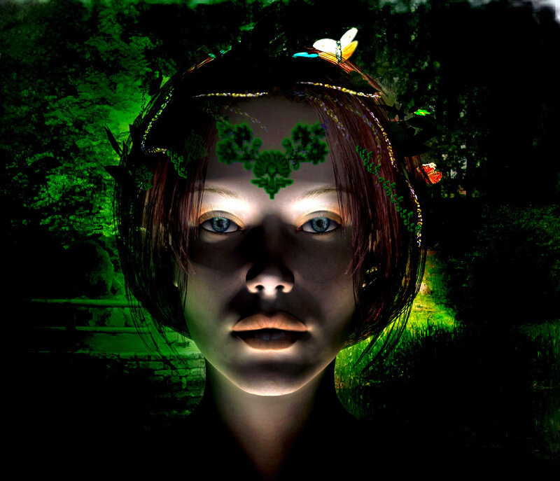 woman with glowing green face