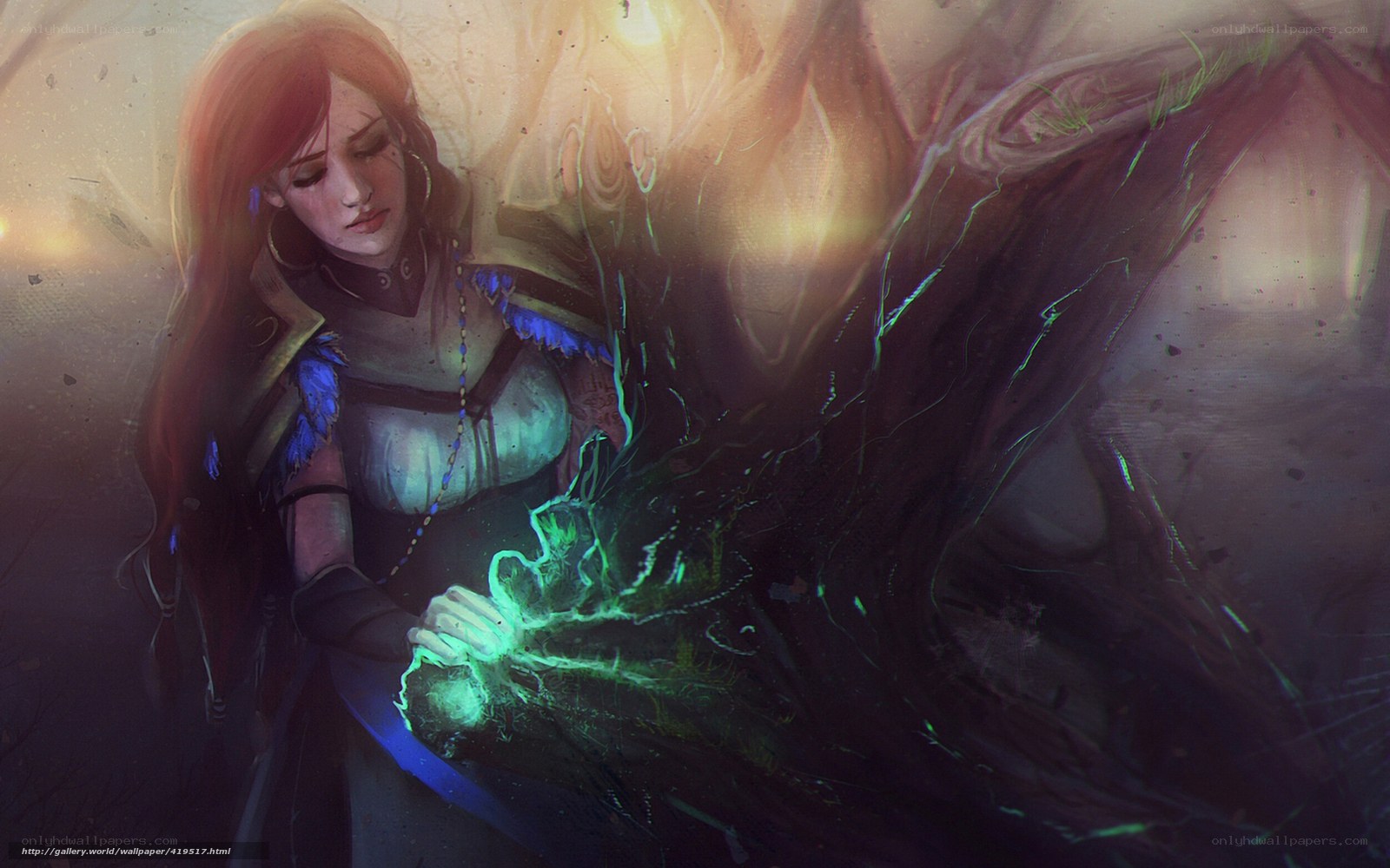 woman with glowing green magic