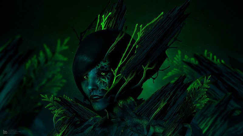 Woman with Glowing Green Veins