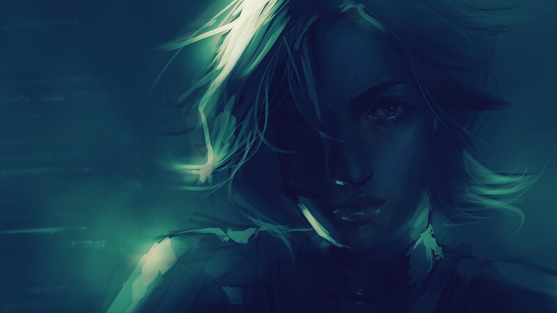 woman with glowing hair