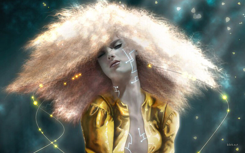 woman with glowing hair