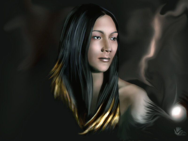 woman with glowing hair