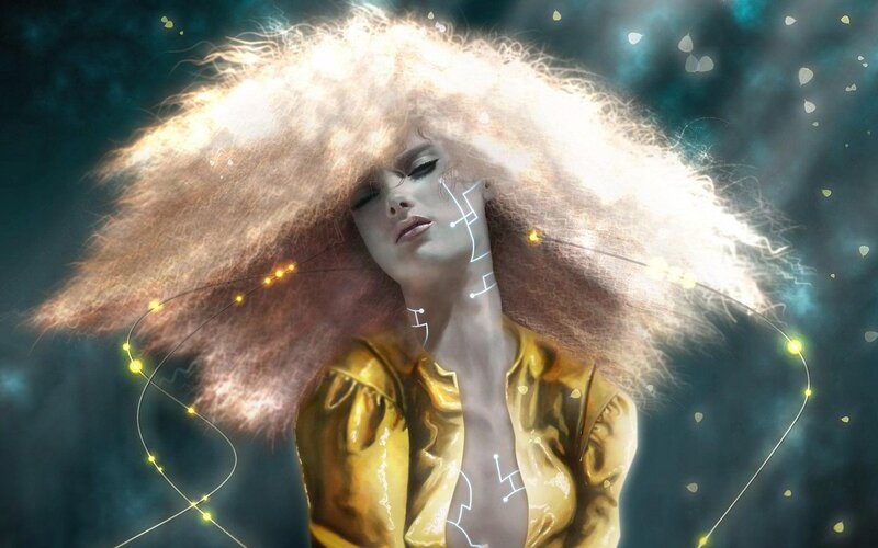 woman with glowing hair