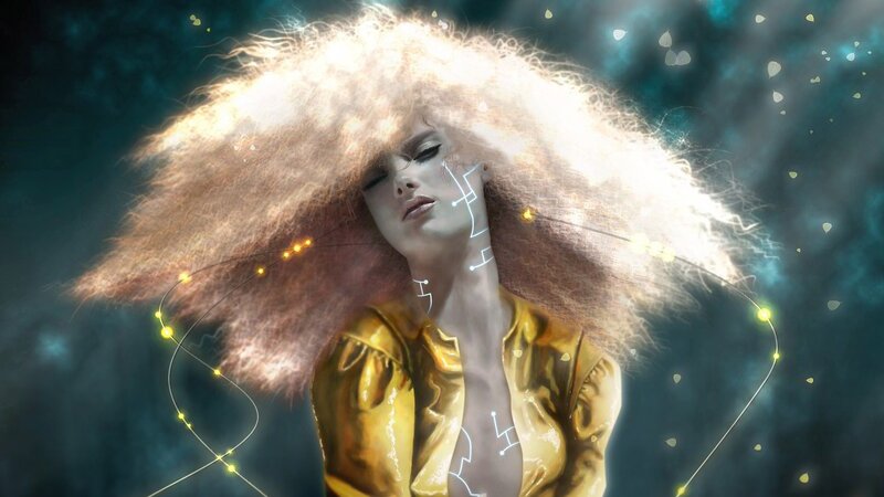 woman with glowing hair
