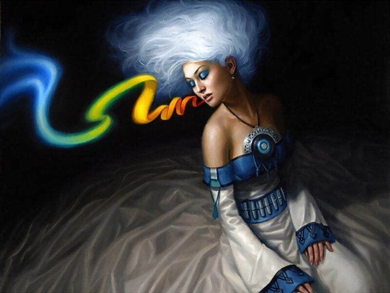 woman with glowing hair