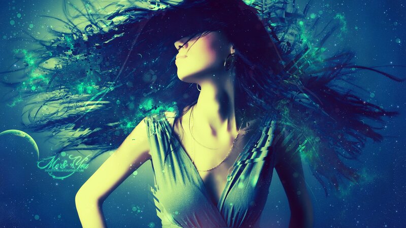 woman with glowing hair