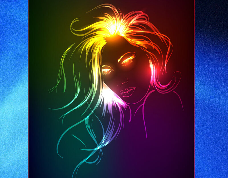 Woman with Glowing Hair — Blue, Dramatic, Digital Art, Eyes, Face