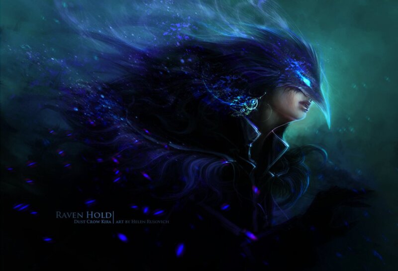 Woman with Glowing Hair — Blue, Dramatic, Digital Art, Light, Mask
