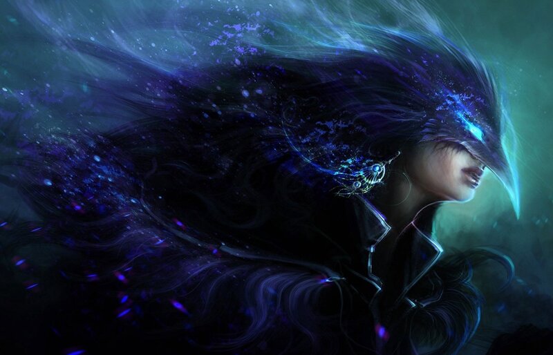Woman with Glowing Hair — Blue, Dramatic, Digital Art