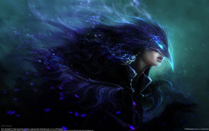 Woman with Glowing Hair — Blue, Dramatic