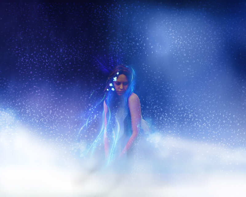 Woman with Glowing Hair — Blue, Ethereal, Digital Art