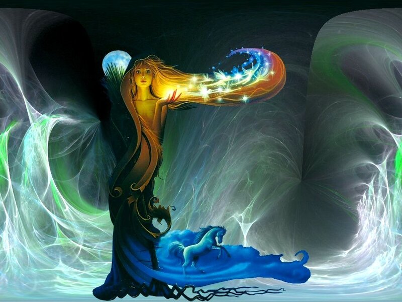 Woman with Glowing Hair — Blue