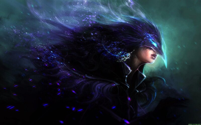 Woman with Glowing Hair — Purple, Dramatic, Digital Art, Light, Earring