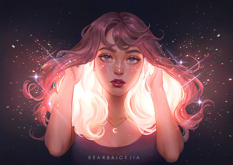 Woman with Glowing Hair — Purple, Dreamy